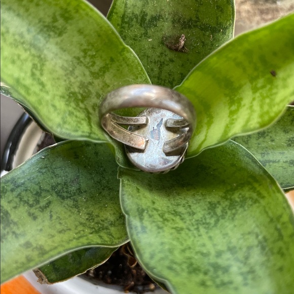 Vintage Sample Onyx Turquoise Coral and Abalone Sterling Ring Size 5 - Picture 5 of 7